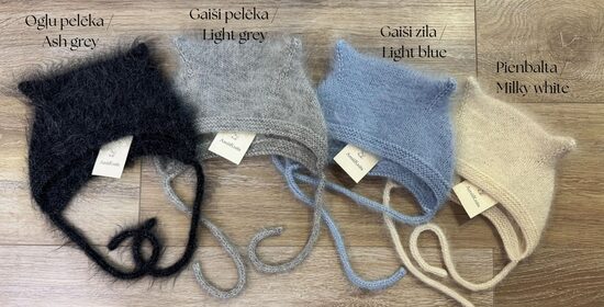 Adīta cepure "Kaķēns", klasisko toņu palete