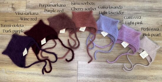 Adīta cepure "Kaķēns", rozā/violeto toņu palete