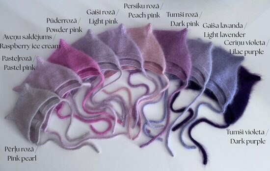 Adīta cepure "Kaķēns", rozā/violeto toņu palete